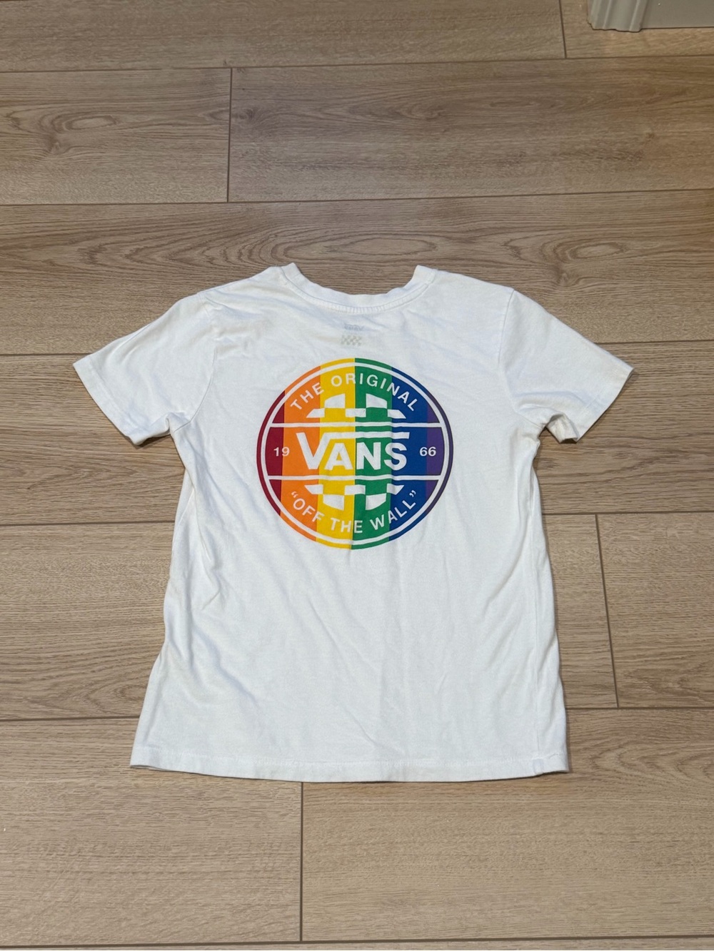 Vans White Tee with Rainbow Circle Logo